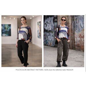 Silk Women’s Abstract Blouse M Multicolor Sheer Top Indie Vanguard Art to Wear